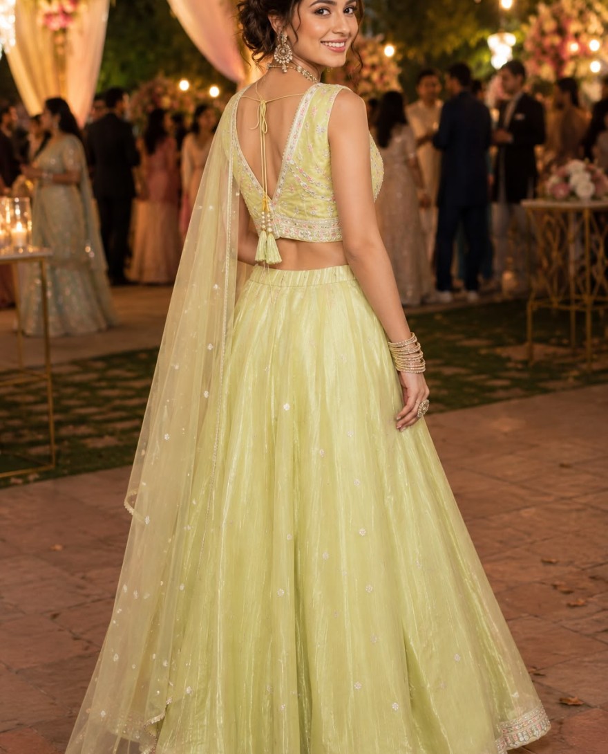 GREEN - Green Viscose Embroidered Work Lehenga Choli for Ceremonial